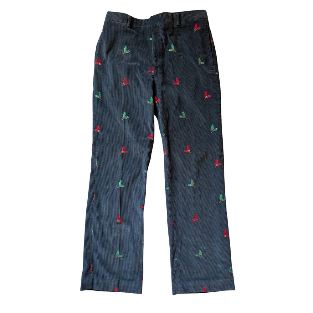 Orvis Men's Corduroy Christmas Pants Embroidered Holly Holiday Charcoal Size 34